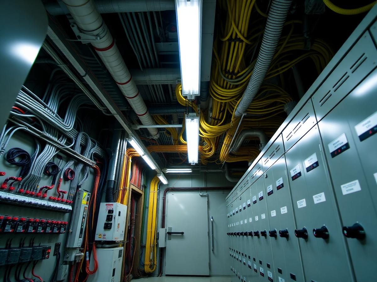 Inside a commercial switchgear room